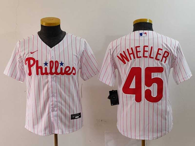 Youth Philadelphia Phillies #45 Zack Wheeler White Pinstripe Stitched Cool Base Jersey->mlb youth jerseys->MLB Jersey